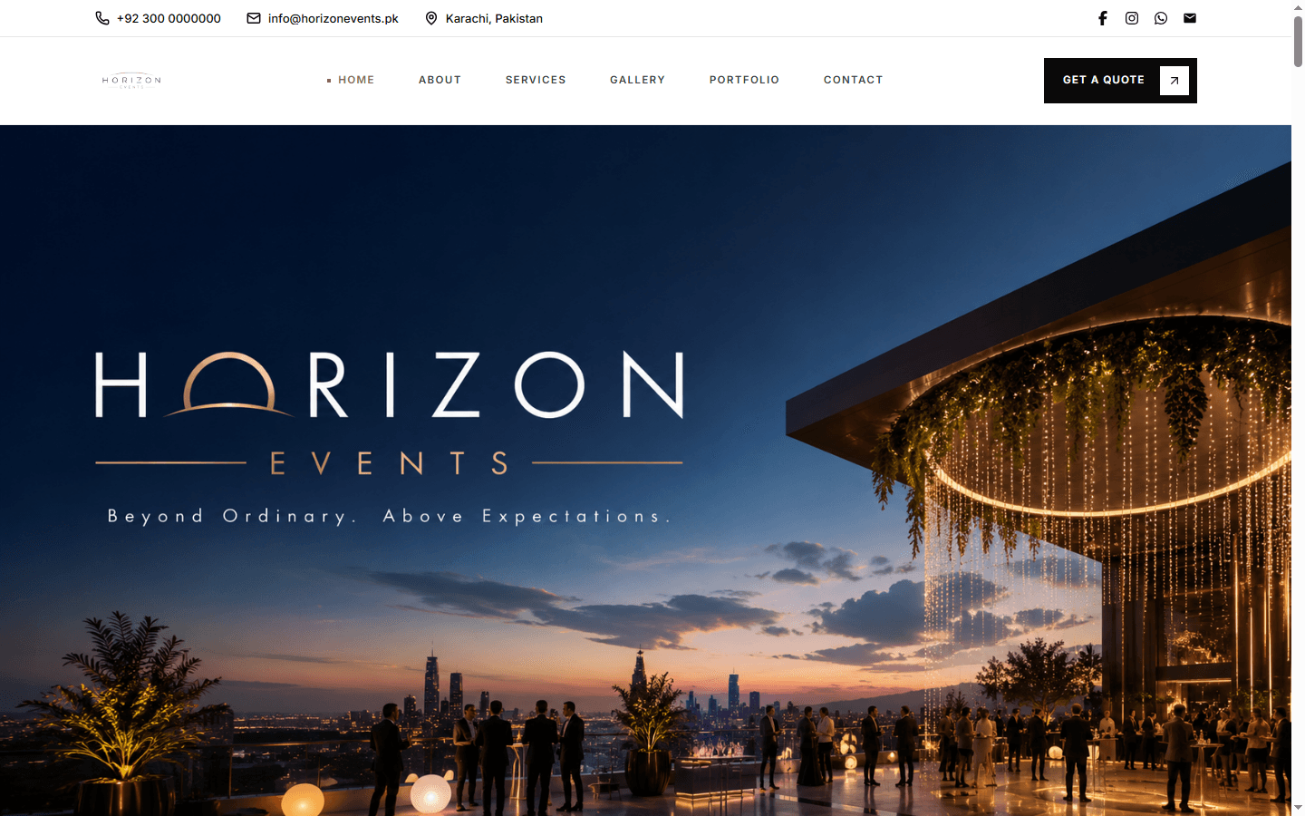 Horizon Events website homepage