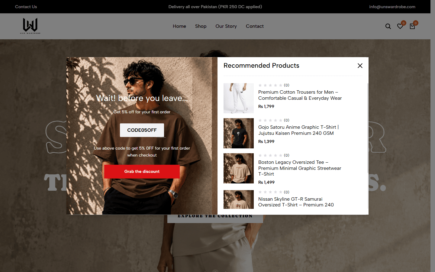 UNS Wardrobe website homepage